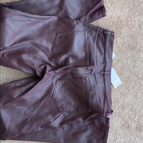 Burgundy sheen coated stretch leggings. - Picture 2 of 4